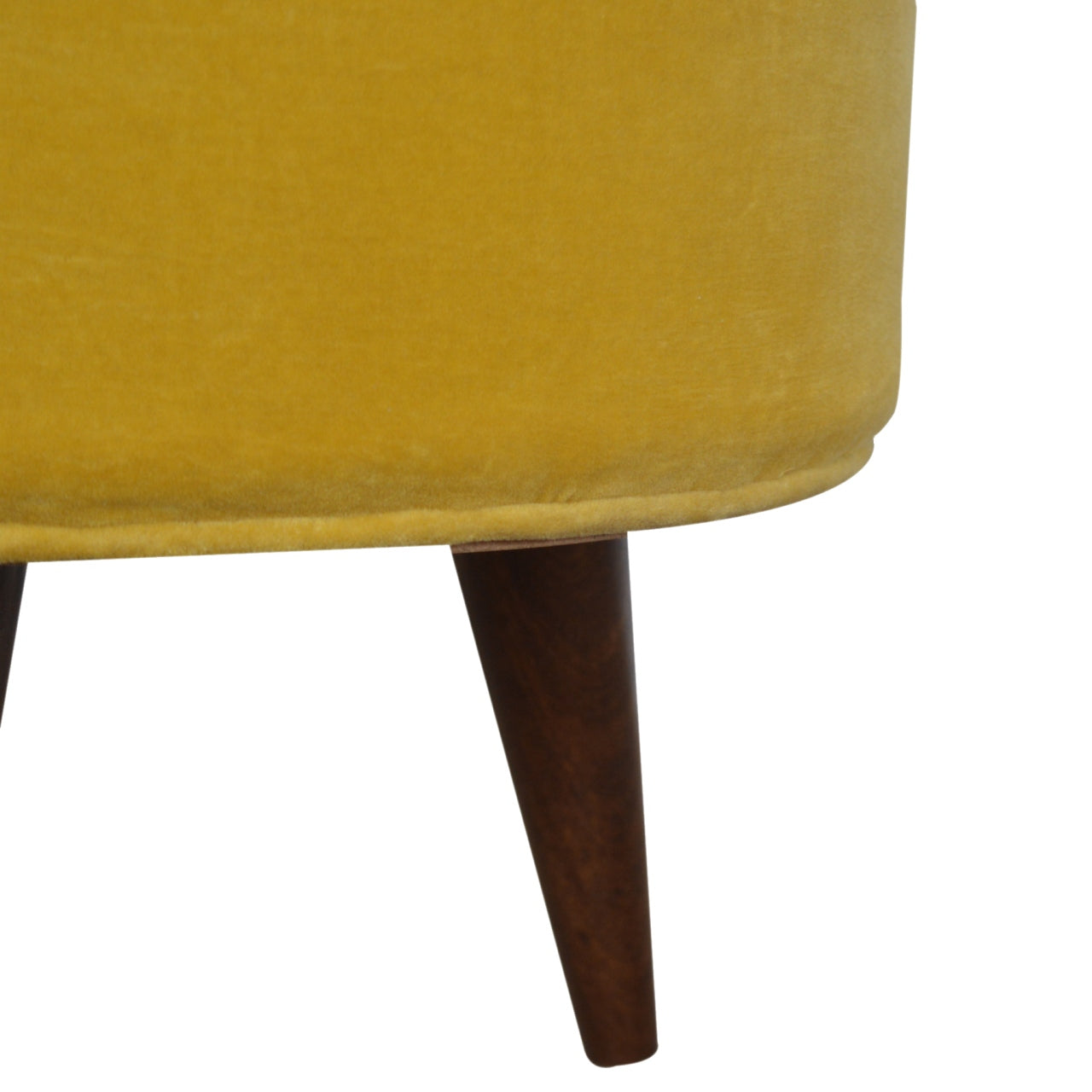 Solid Wood Yellow Cotton Velvet Footstool