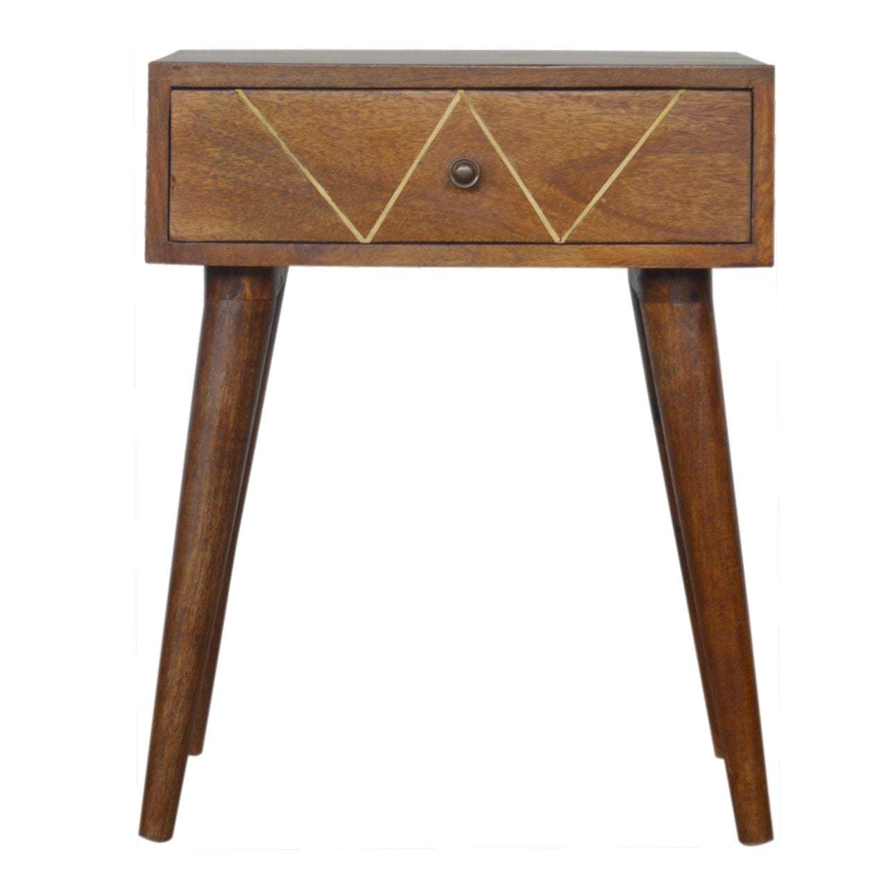 Solid Wood Geometric Brass Inlay Bedside