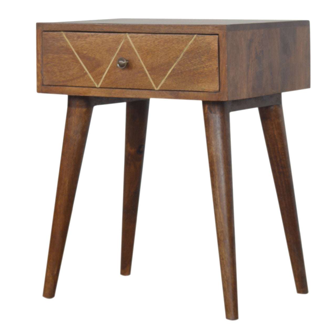 Solid Wood Geometric Brass Inlay Bedside