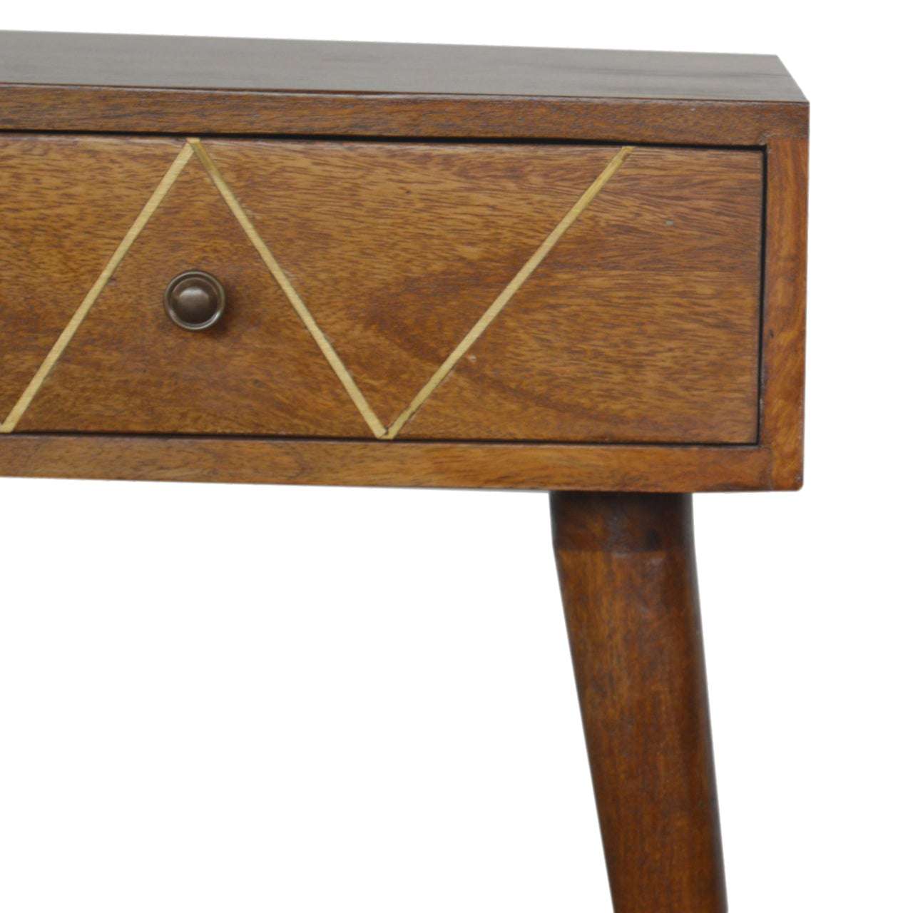 Solid Wood Geometric Brass Inlay Bedside