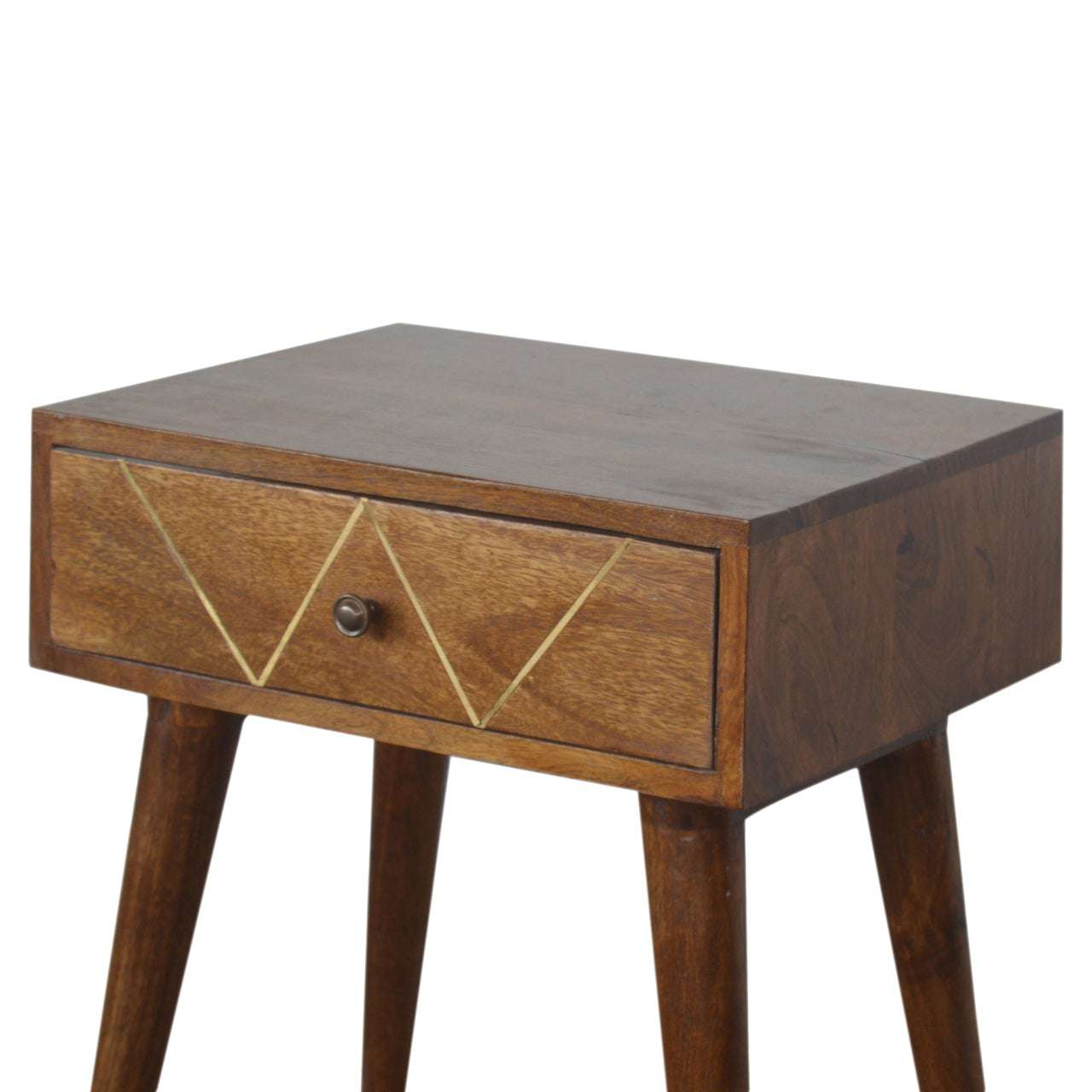 Solid Wood Geometric Brass Inlay Bedside