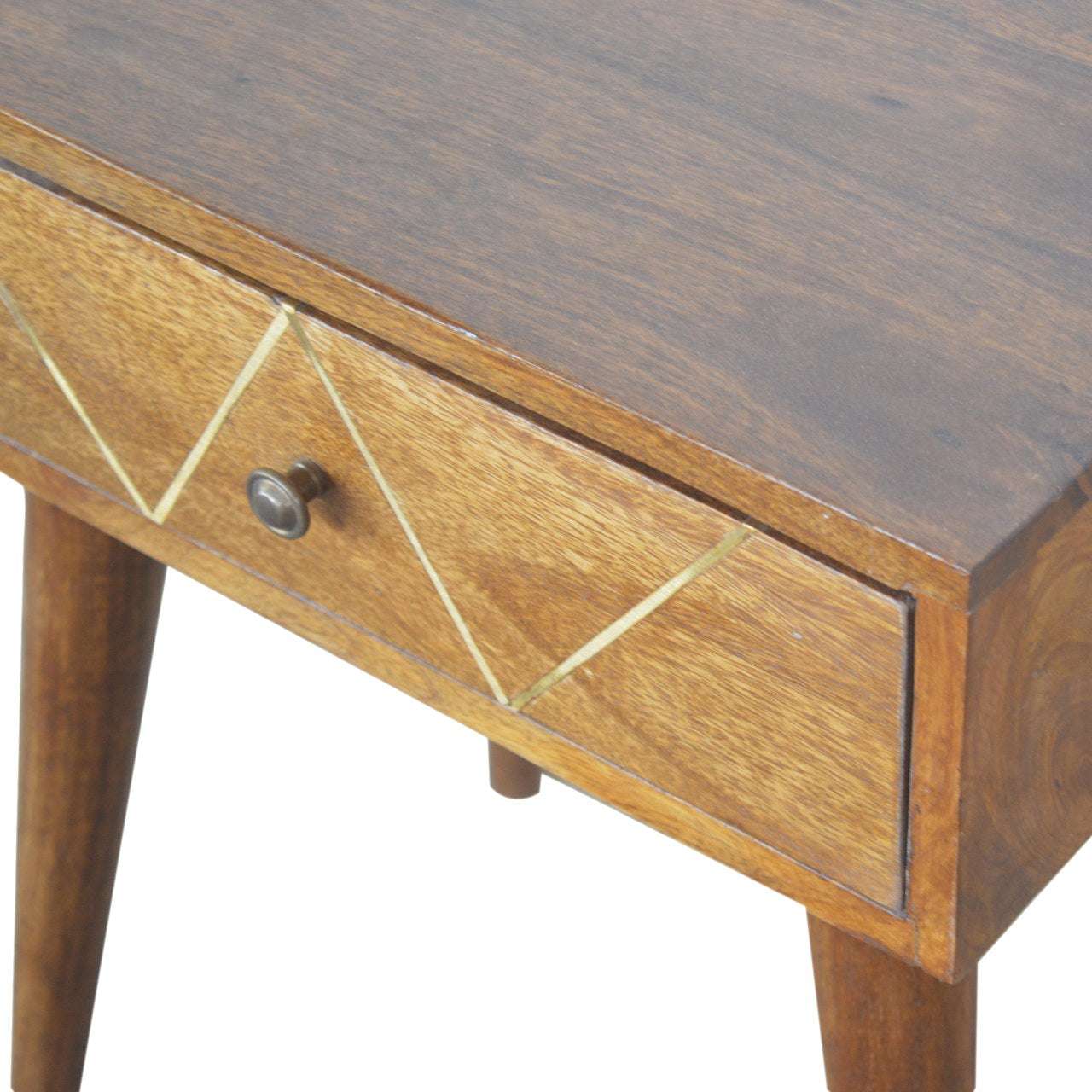 Solid Wood Geometric Brass Inlay Bedside