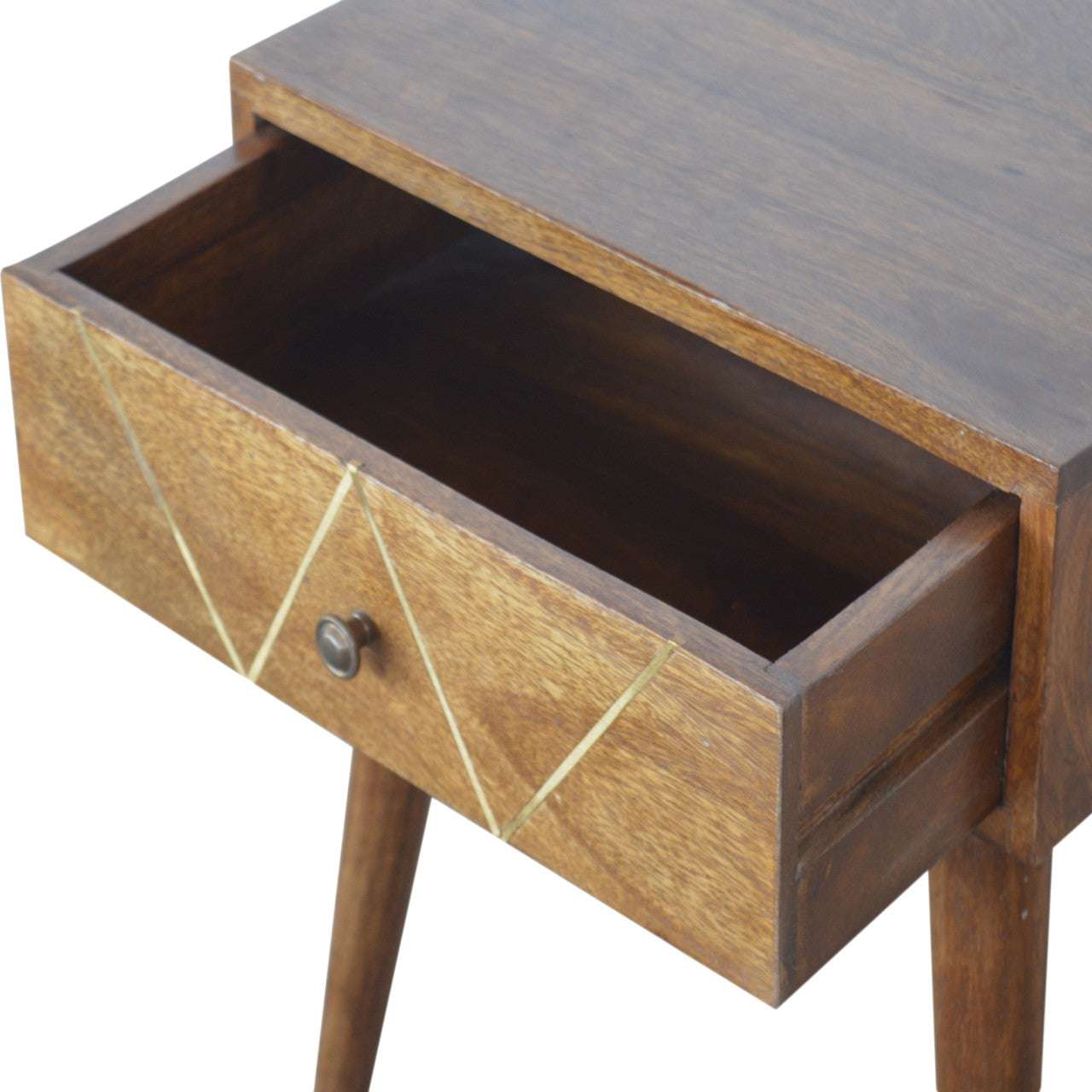 Solid Wood Geometric Brass Inlay Bedside