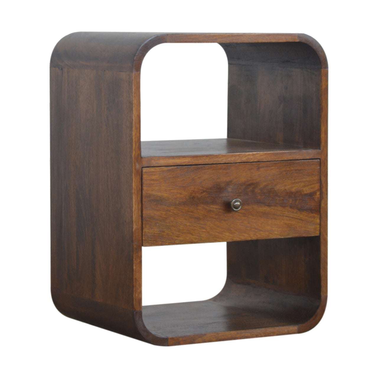 Solid Wood Chesnut Curved Edge Bedside with Drawer