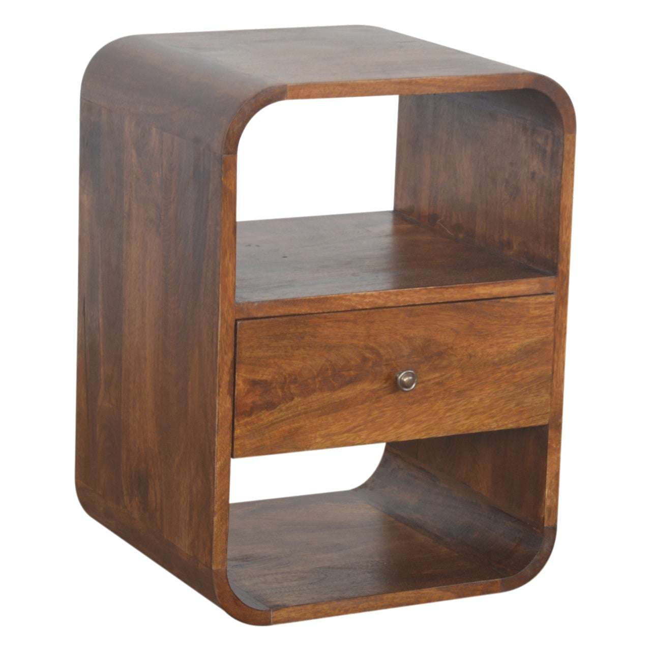 Solid Wood Chesnut Curved Edge Bedside with Drawer