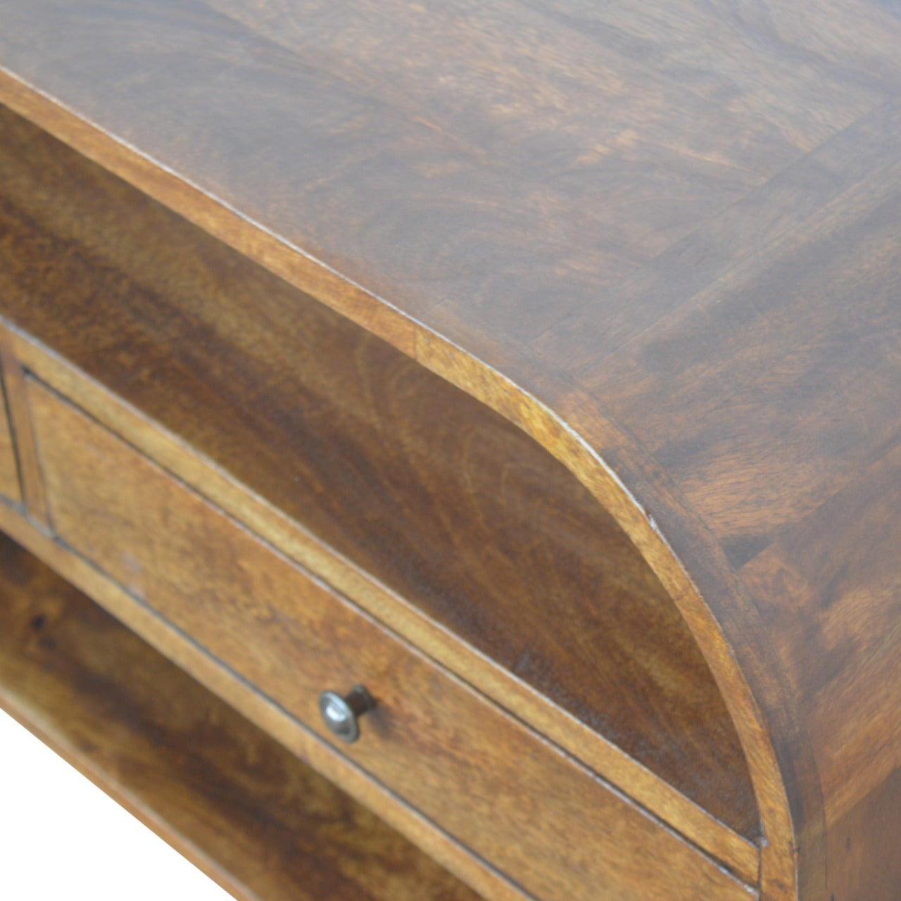 Solid Wood Chestnut Curved Edge TV Stand with 2 Drawers