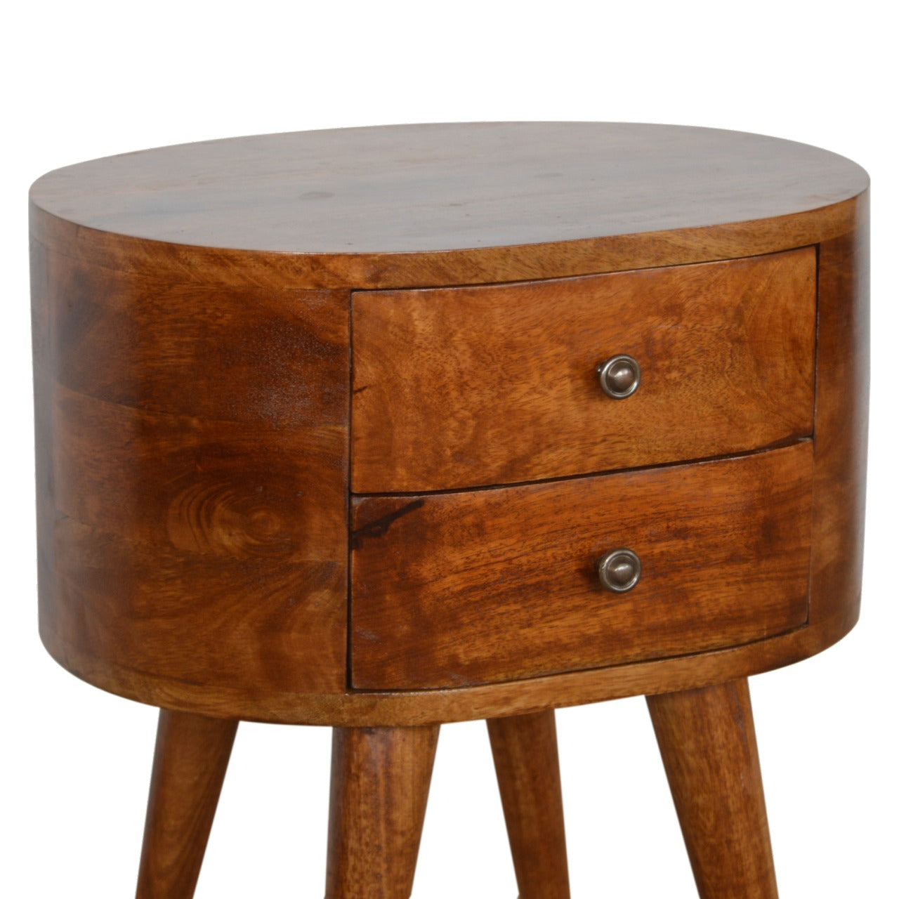 Solid Wood 2 Drawer Rounded Chestnut Bedside