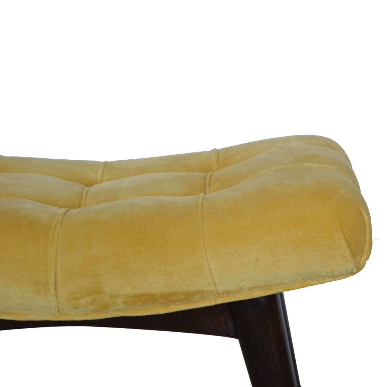 Solid Wood Mustard Cotton Velvet Deep Button Bench