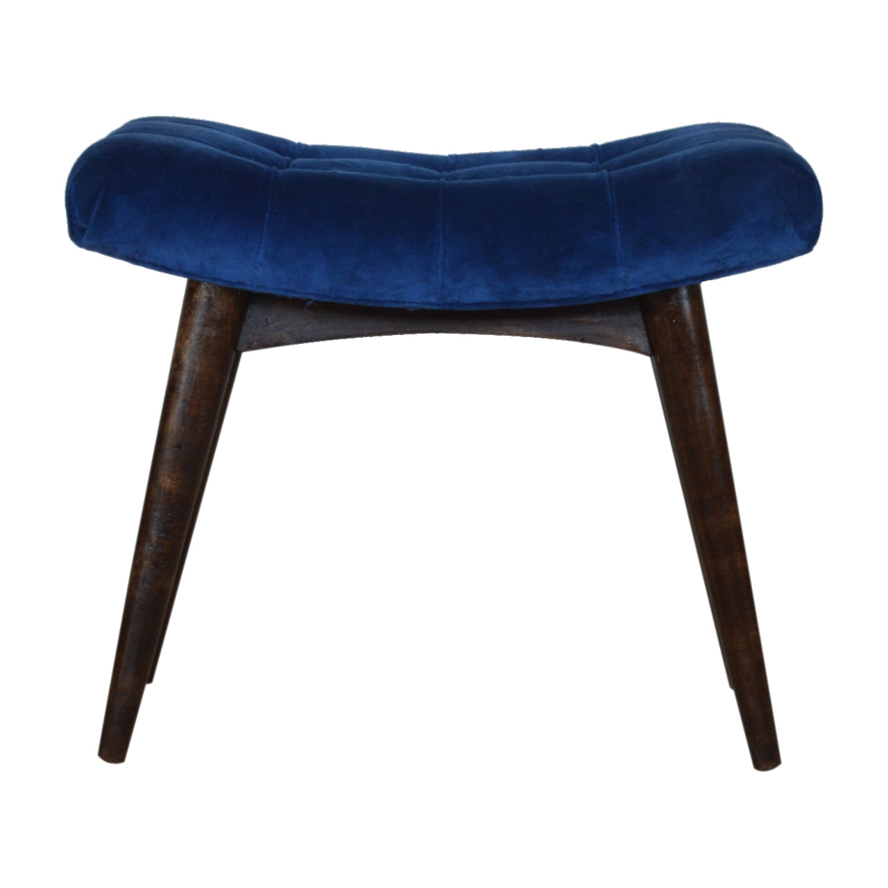 Solid Wood Royal Blue Cotton Velvet Deep Button Bench Stool Seat