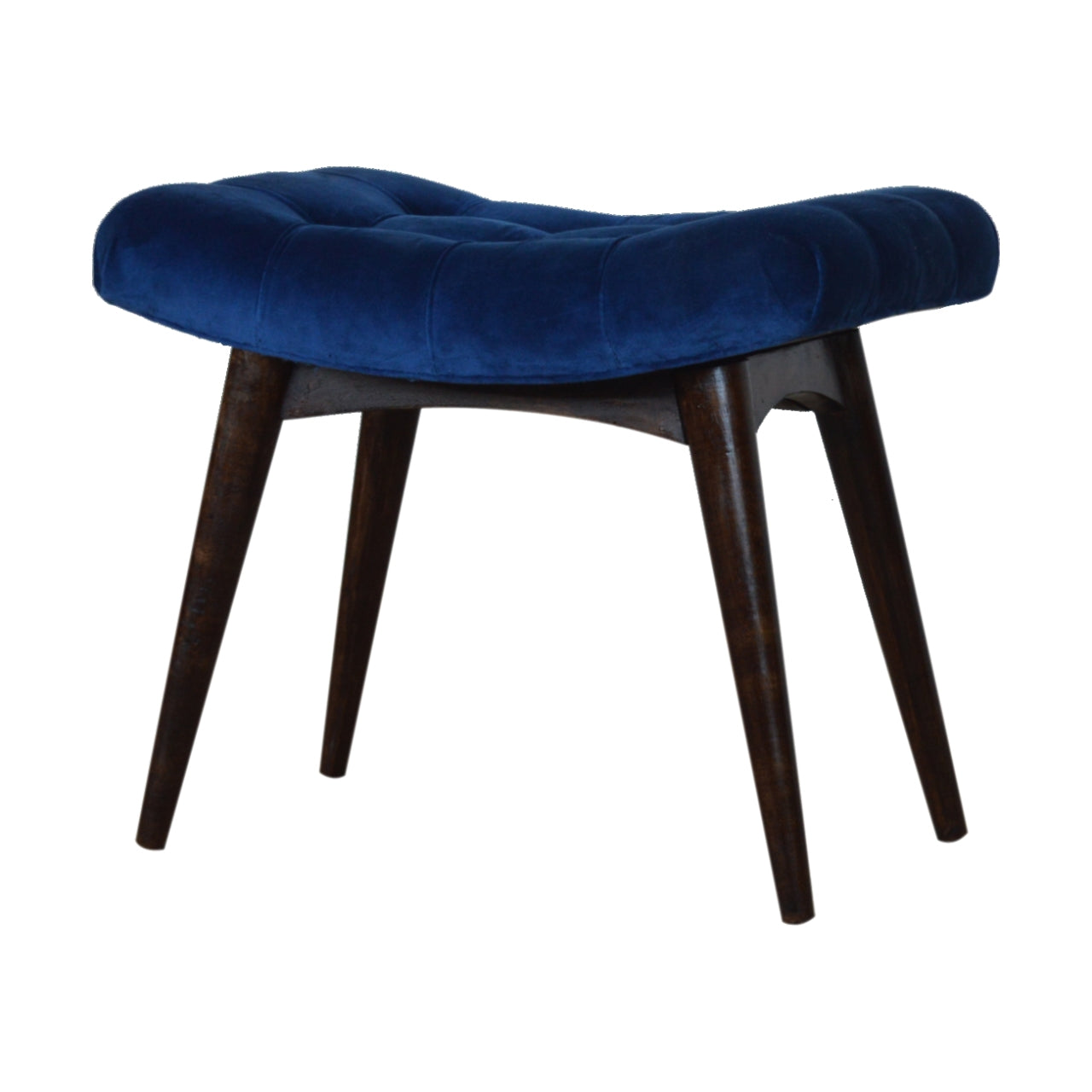 Solid Wood Royal Blue Cotton Velvet Deep Button Bench Stool Seat