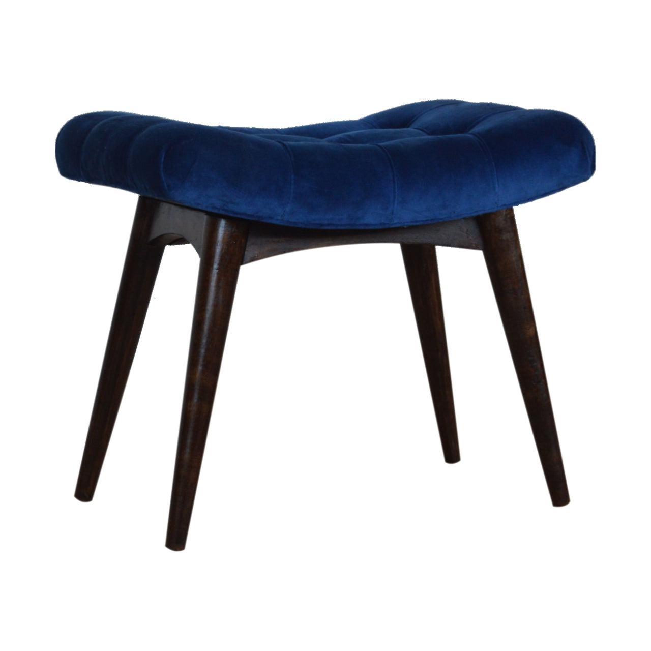 Solid Wood Royal Blue Cotton Velvet Deep Button Bench Stool Seat