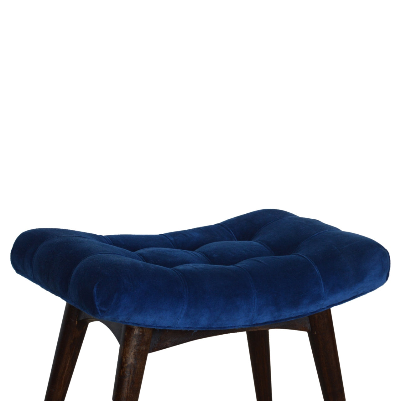 Solid Wood Royal Blue Cotton Velvet Deep Button Bench Stool Seat