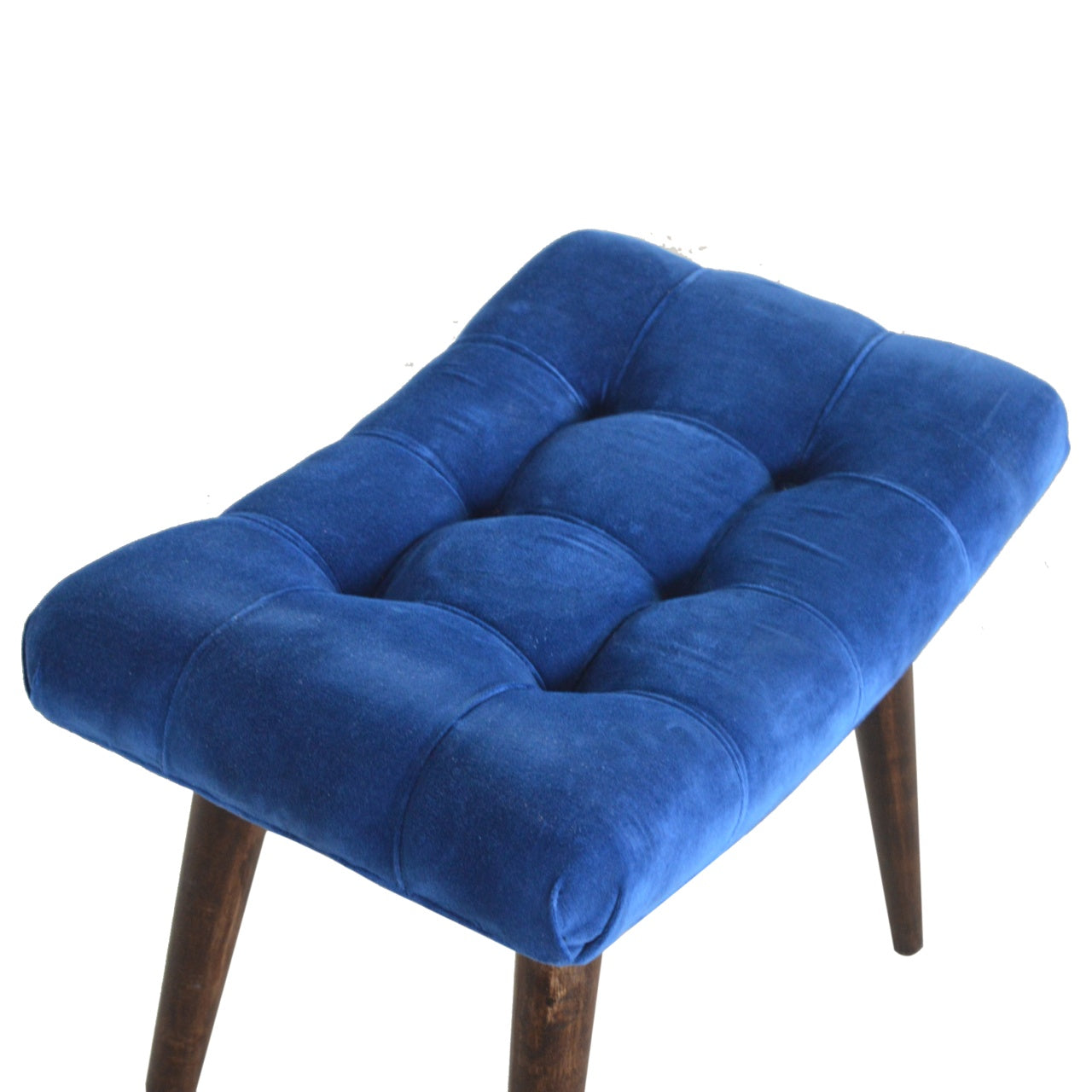 Solid Wood Royal Blue Cotton Velvet Deep Button Bench Stool Seat