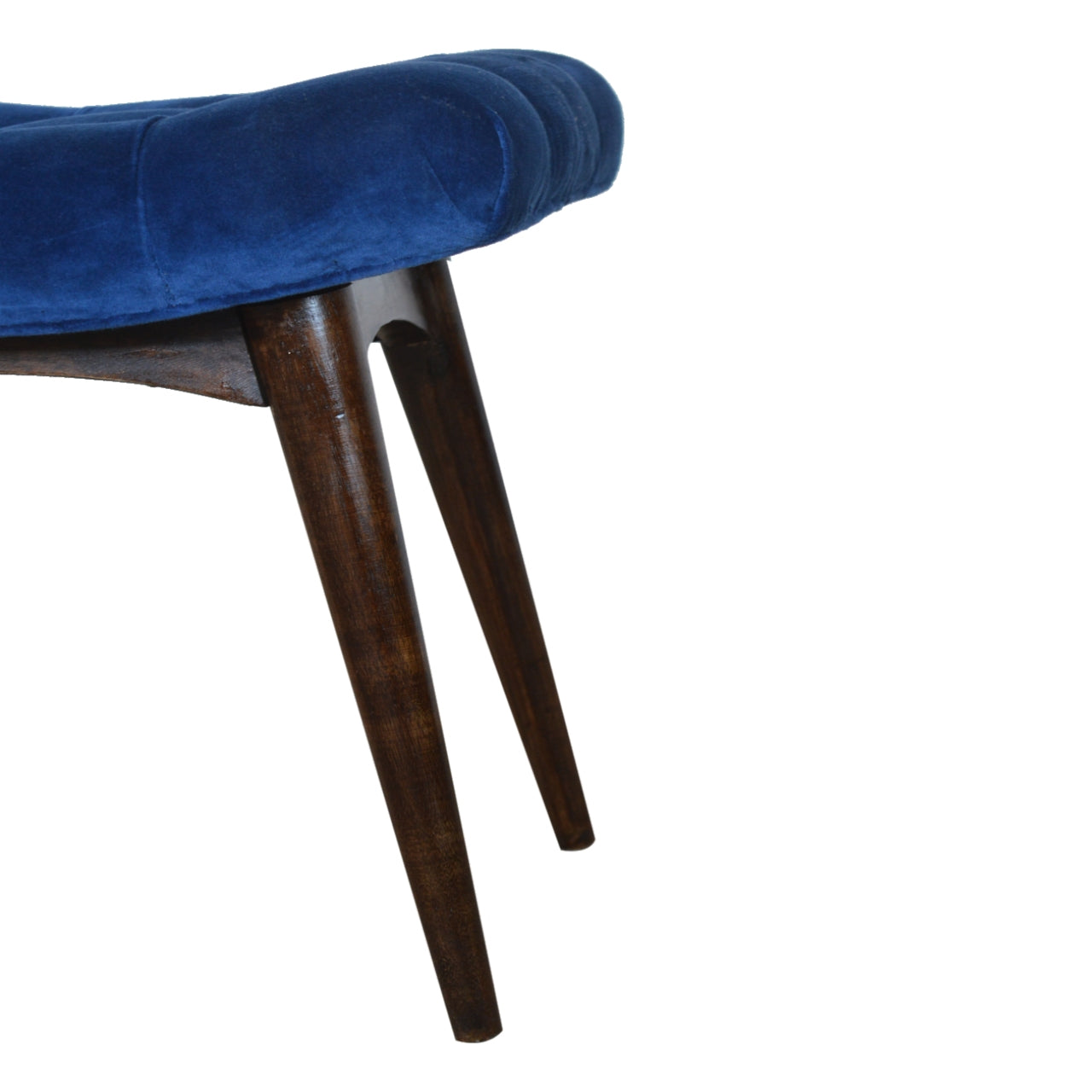Solid Wood Royal Blue Cotton Velvet Deep Button Bench Stool Seat