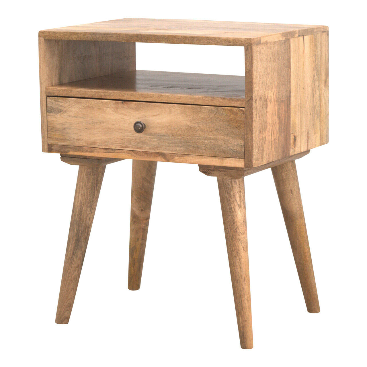 Solid Wood Nordic Style Bedside with Drawer & Shelf
