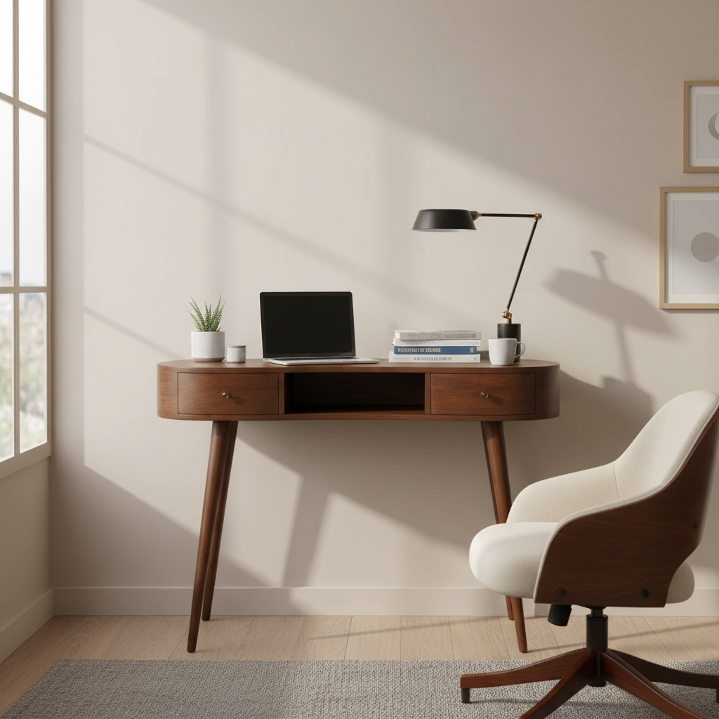 2 Drawer Chestnut Curved Writing Desk