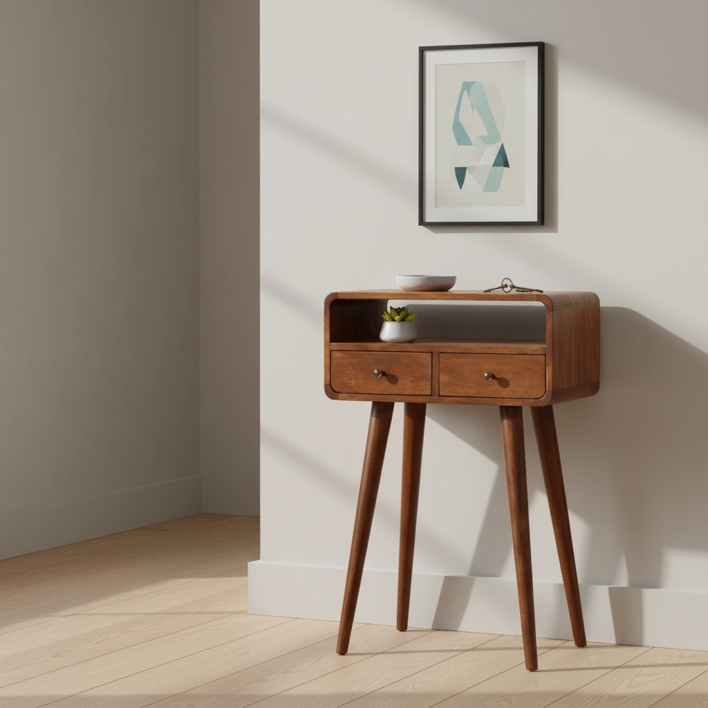 Mini Chestnut Curved Console Table