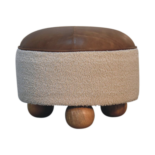 Cream Boucle Buffalo Hide Footstool