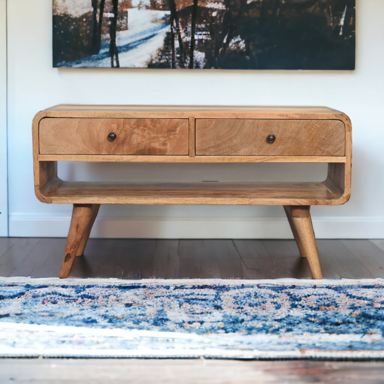 Reverse Curve Oak-ish TV Stand