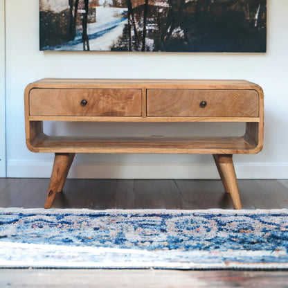 Reverse Curve Oak-ish TV Stand