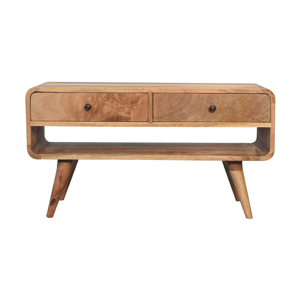 Reverse Curve Oak-ish TV Stand