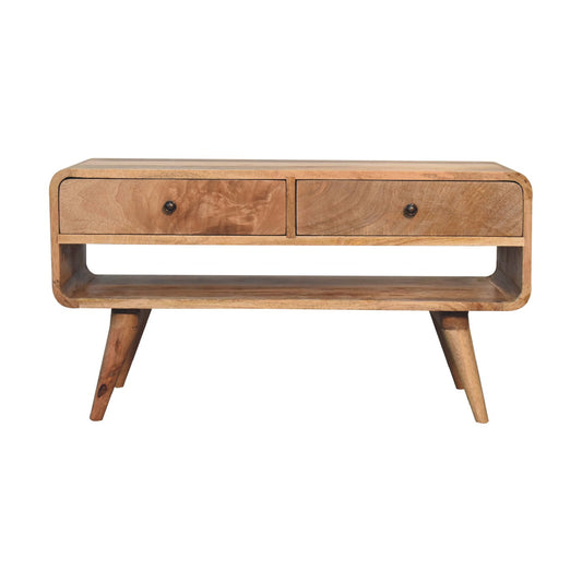Reverse Curve Oak-ish TV Stand