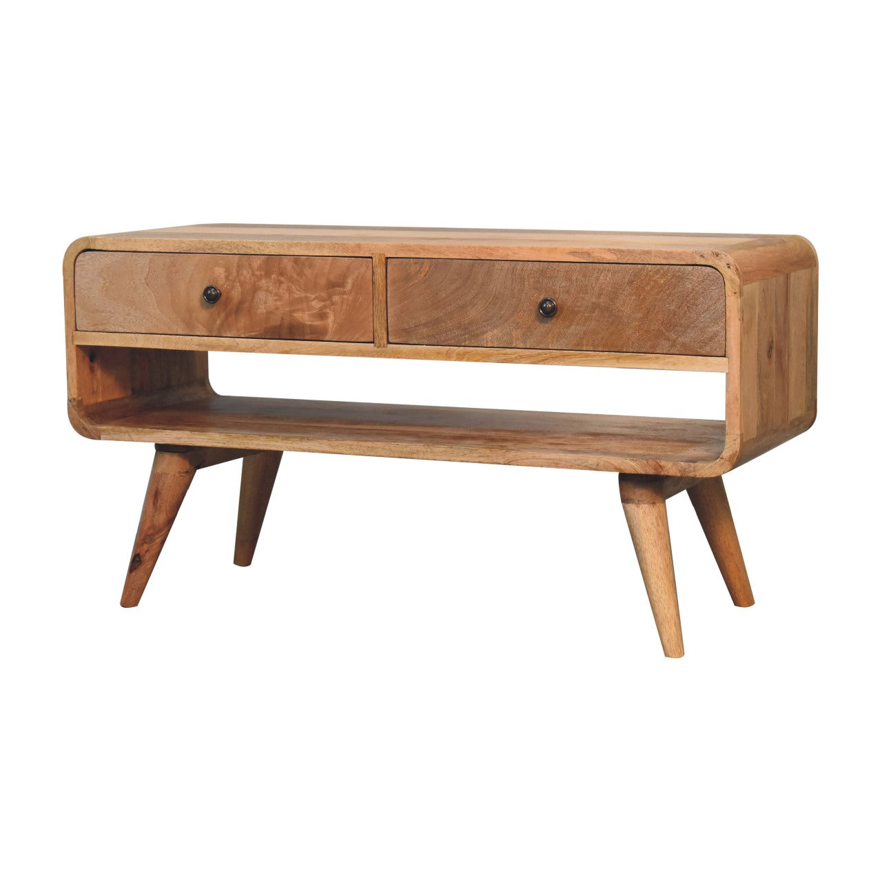 Reverse Curve Oak-ish TV Stand