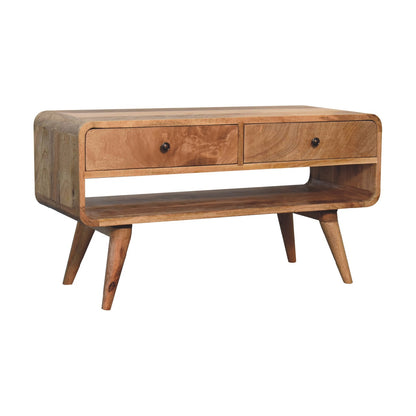 Reverse Curve Oak-ish TV Stand