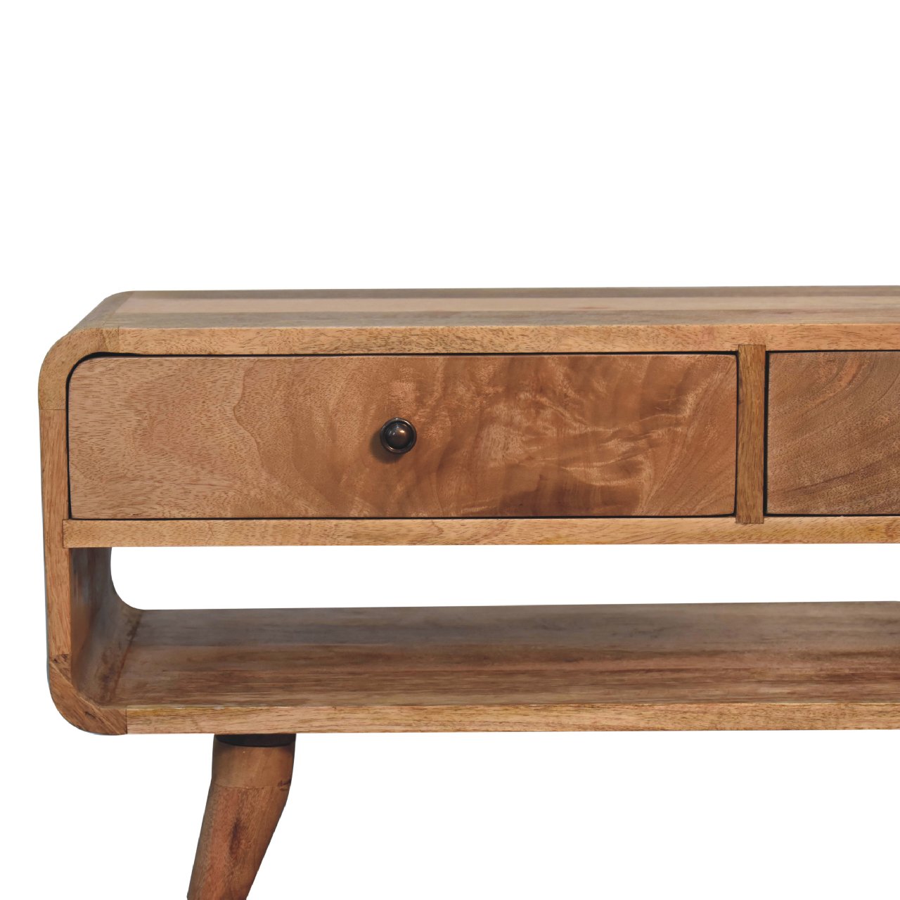 Reverse Curve Oak-ish TV Stand