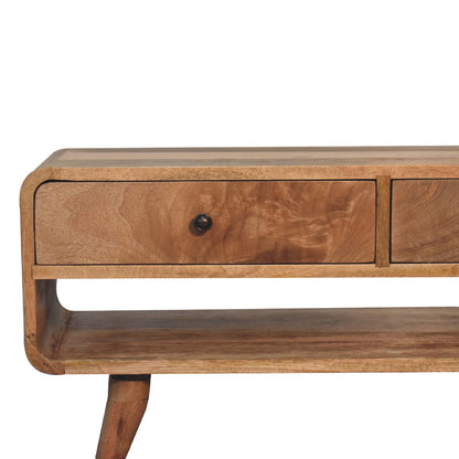 Reverse Curve Oak-ish TV Stand