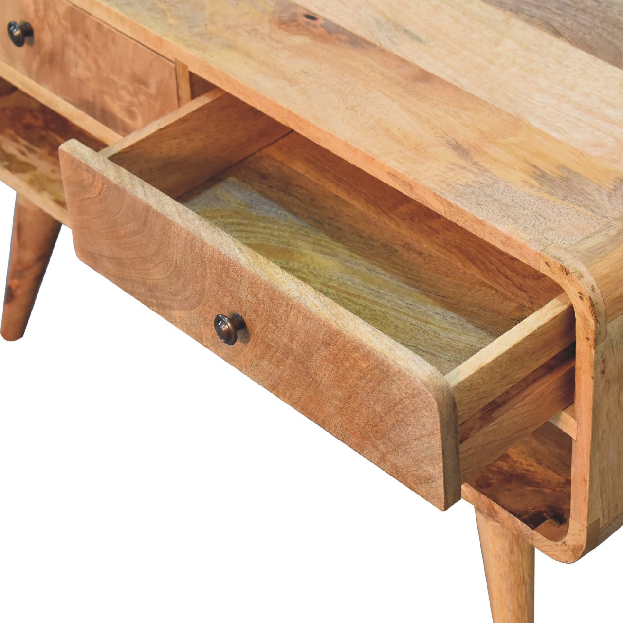 Reverse Curve Oak-ish TV Stand