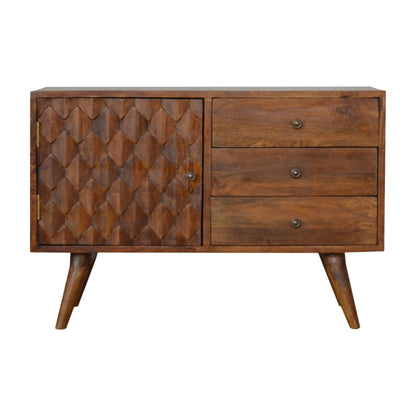 Solid Wood 3 Drawer Carved Chestnut Storage Cabinet