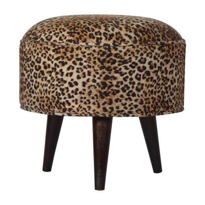 Solid Wood Leopard Print Footstool