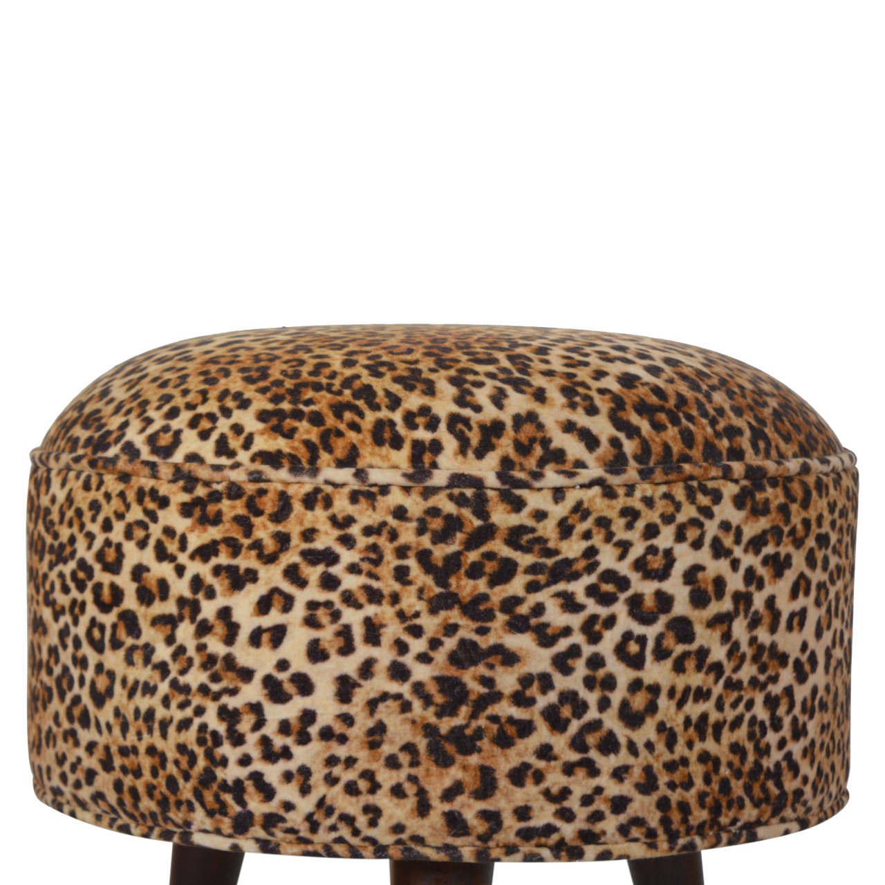 Solid Wood Leopard Print Footstool
