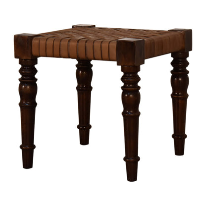 Solid Wood Woven Leather Footstool