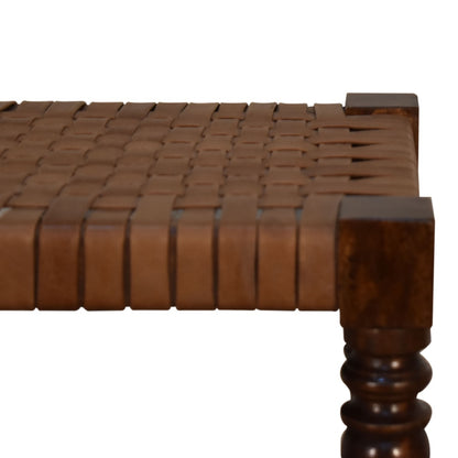 Solid Wood Woven Leather Footstool