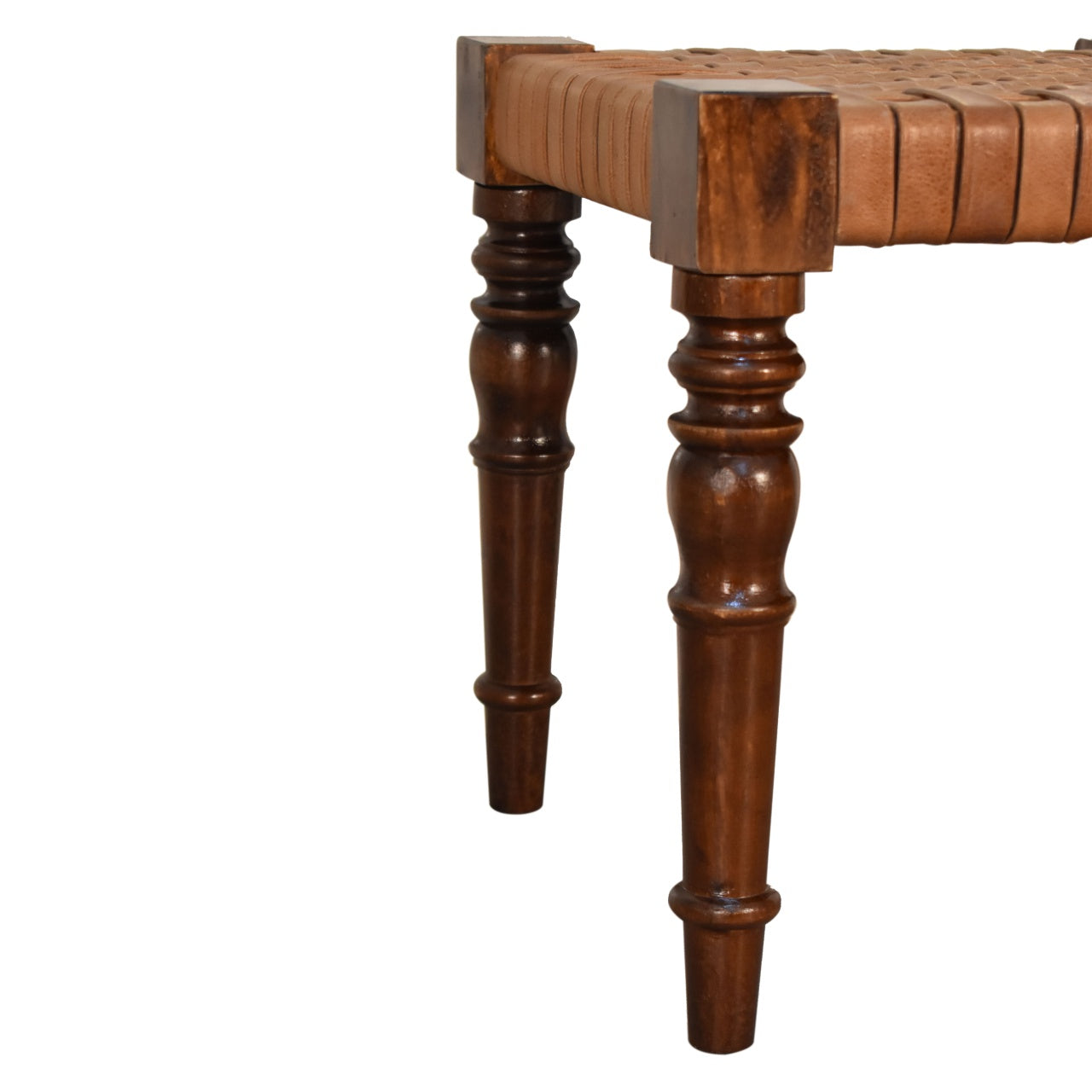Solid Wood Woven Leather Footstool