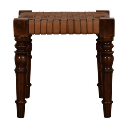 Solid Wood Woven Leather Footstool