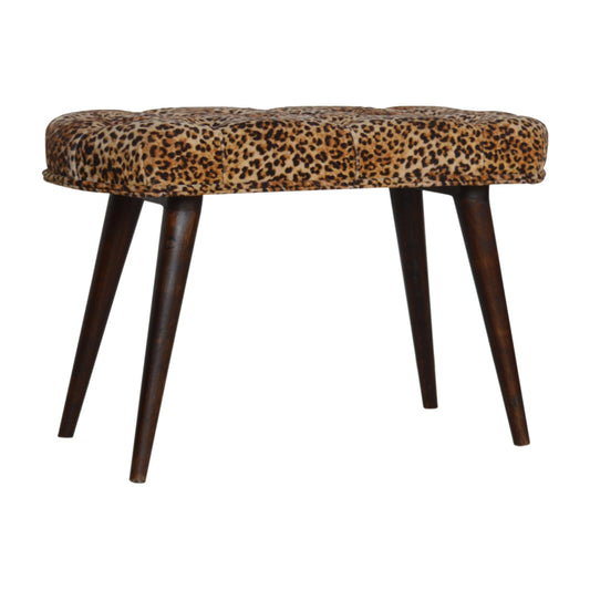 Solid Wood Leopard Print Cotton Velvet Deep Button Bench