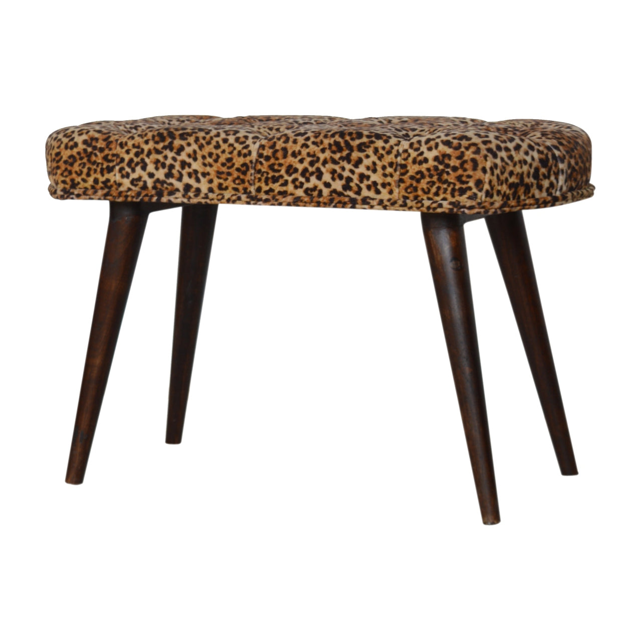 Solid Wood Leopard Print Cotton Velvet Deep Button Bench