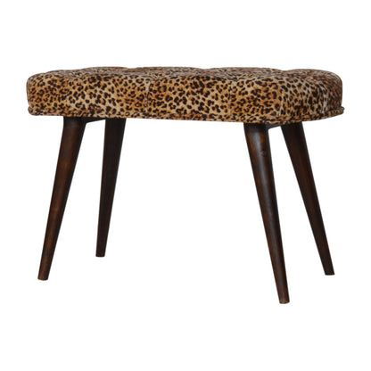 Solid Wood Leopard Print Cotton Velvet Deep Button Bench