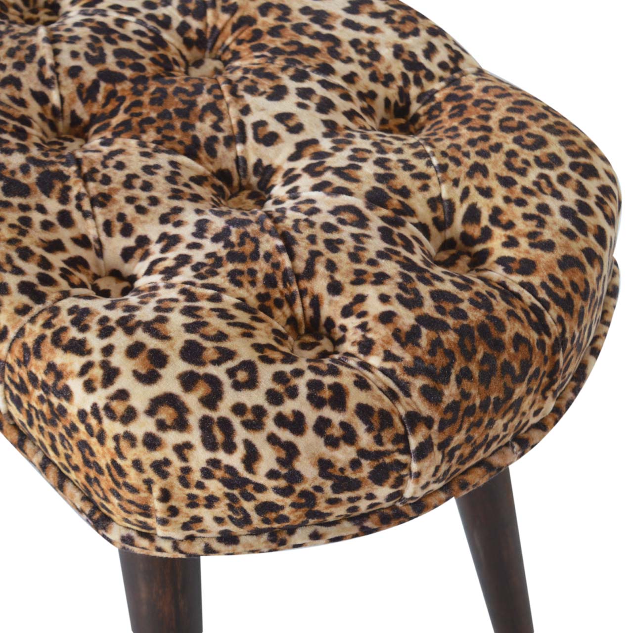 Solid Wood Leopard Print Cotton Velvet Deep Button Bench