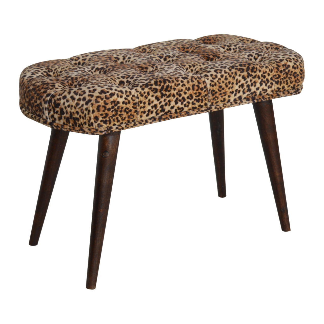Solid Wood Leopard Print Cotton Velvet Deep Button Bench
