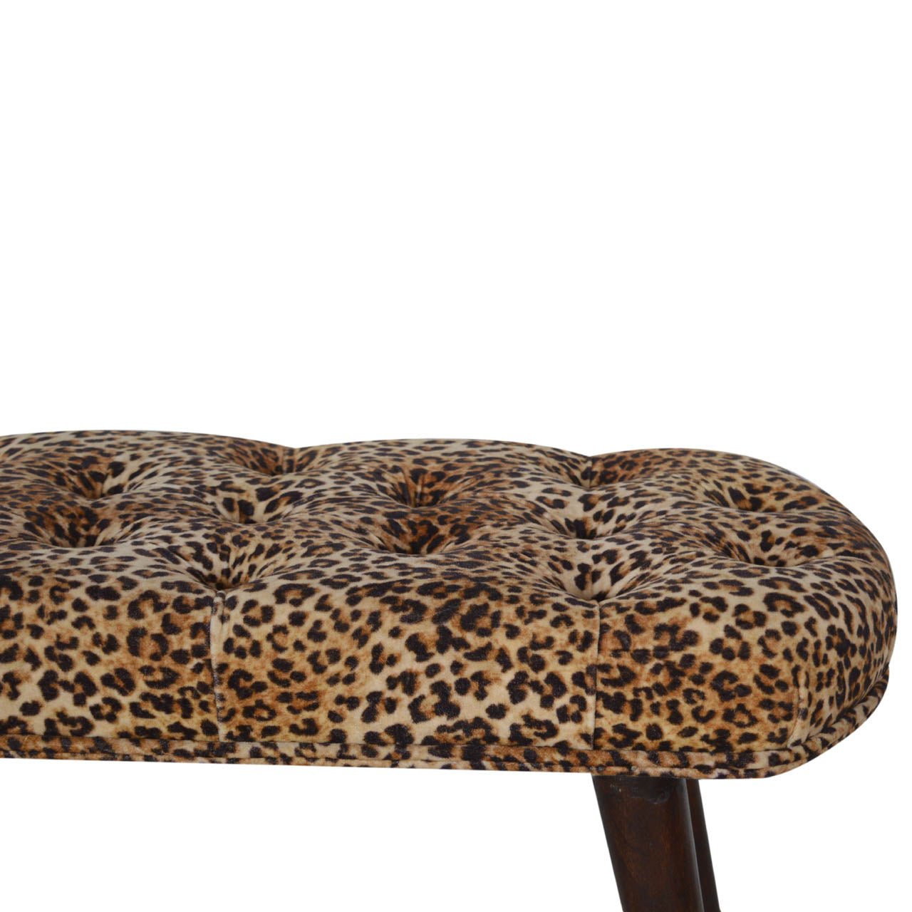 Solid Wood Leopard Print Cotton Velvet Deep Button Bench