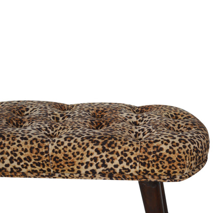 Solid Wood Leopard Print Cotton Velvet Deep Button Bench