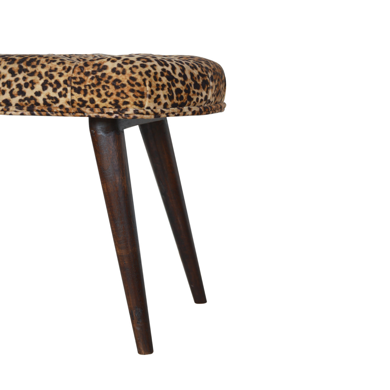 Solid Wood Leopard Print Cotton Velvet Deep Button Bench