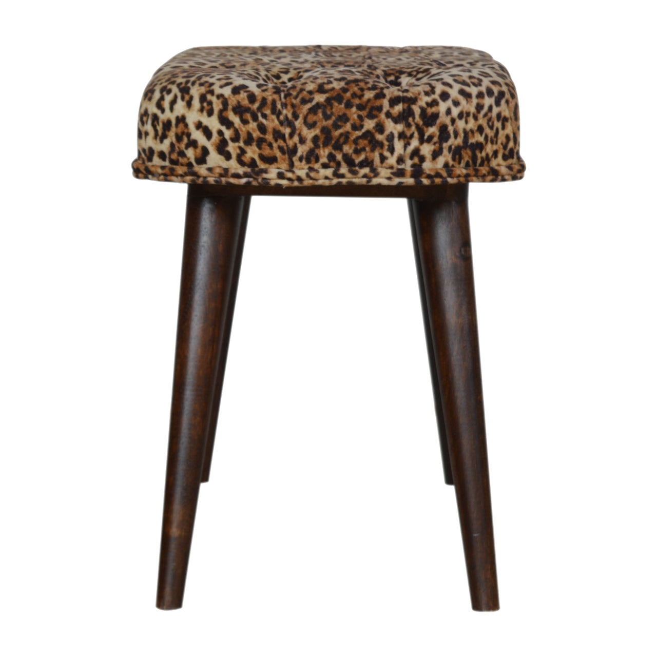 Solid Wood Leopard Print Cotton Velvet Deep Button Bench