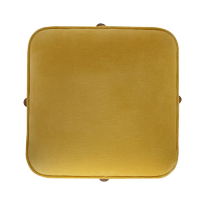 Solid Wood Mustard Velvet Footstool with Solid Wood Legs