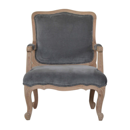 Solid Wood Grey Velvet French Style Chair