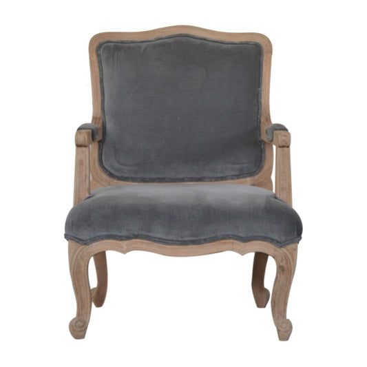 Solid Wood Grey Velvet French Style Chair